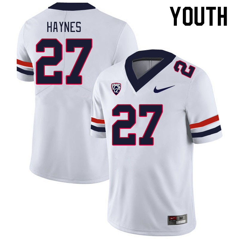 Youth #27 Rex Haynes Arizona Wildcats College Football Jerseys Stitched-White - Click Image to Close